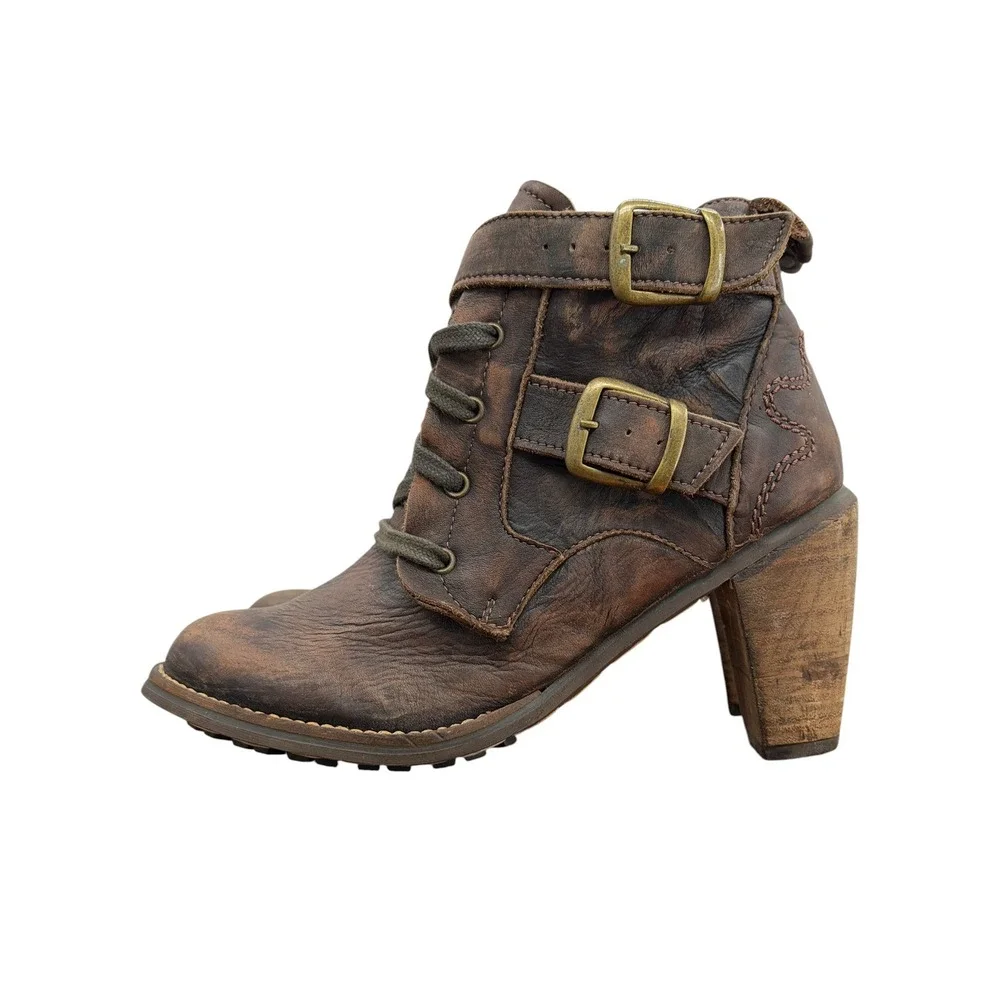 Free People Feud Britannia Steampunk Boots Women 7.5 Brown Western Leather NEW